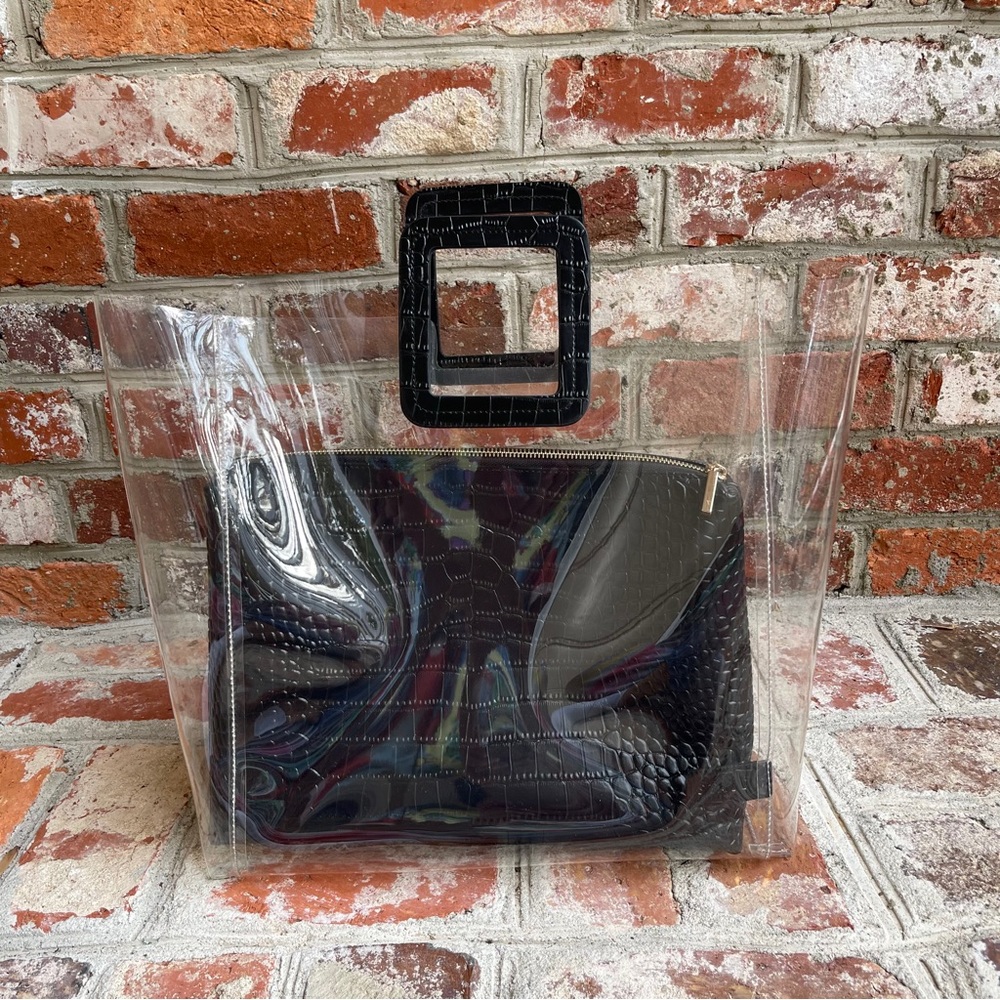 Staud Black Croc and Clear PVC Shirley Bag - Picture 2 of 7
